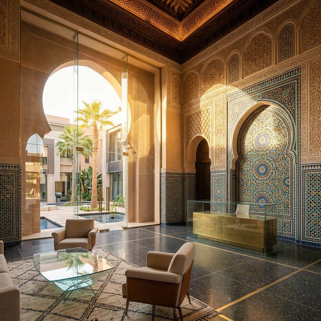 Bureau d'affaires moderne avec touches d'architecture traditionnelle à Marrakech